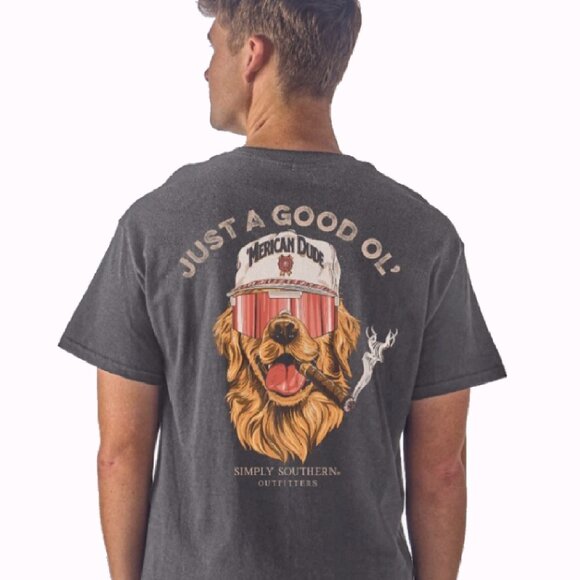 Simply Southern Just a Good Ol’ ‘Merican Dude Dog with Cigar Short T-Shirt NEW - Picture 3 of 7